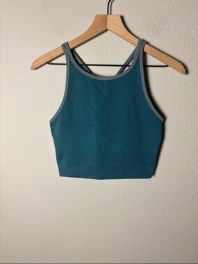 Athleta Aurora High Neck Teal Ribbed Crop Tank S/987239